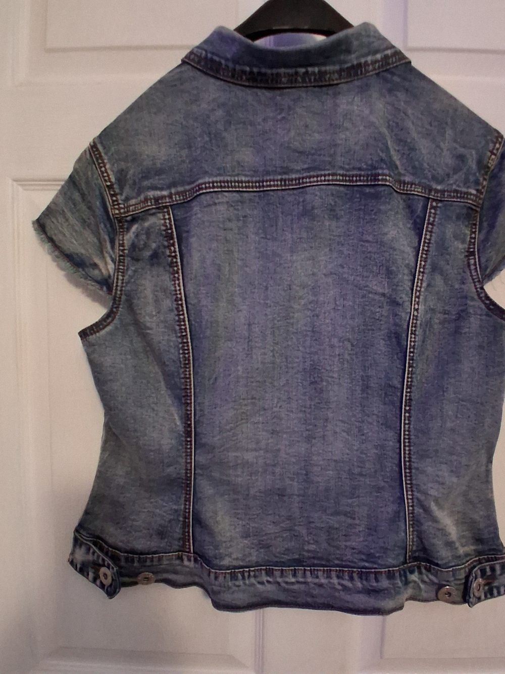 Ashley Stewart Light Blue Distressed Denim Vest - Picture 2 of 3